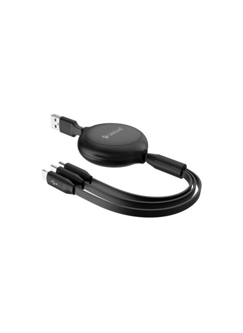 Celebrat HB-11 3 In 1 Portable USB To Type-C , Lightning, Micro Fast Charge And Data Transmission Cable With Flat wire Design And Stretchable Fits Mobile Phone 3A /1200mm - Black