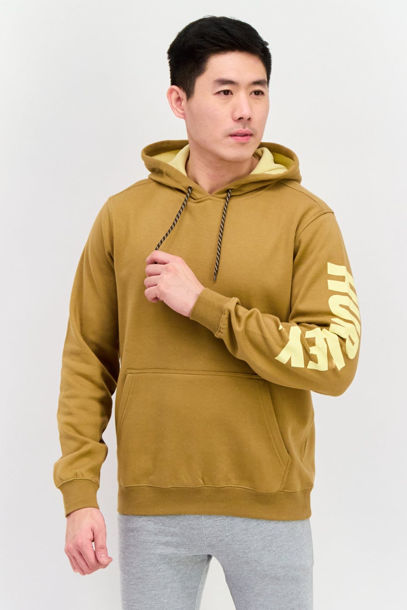Hurley Men Hooded Long Sleeve Brand Logo Sweatshirt, Khaki  - Image 1