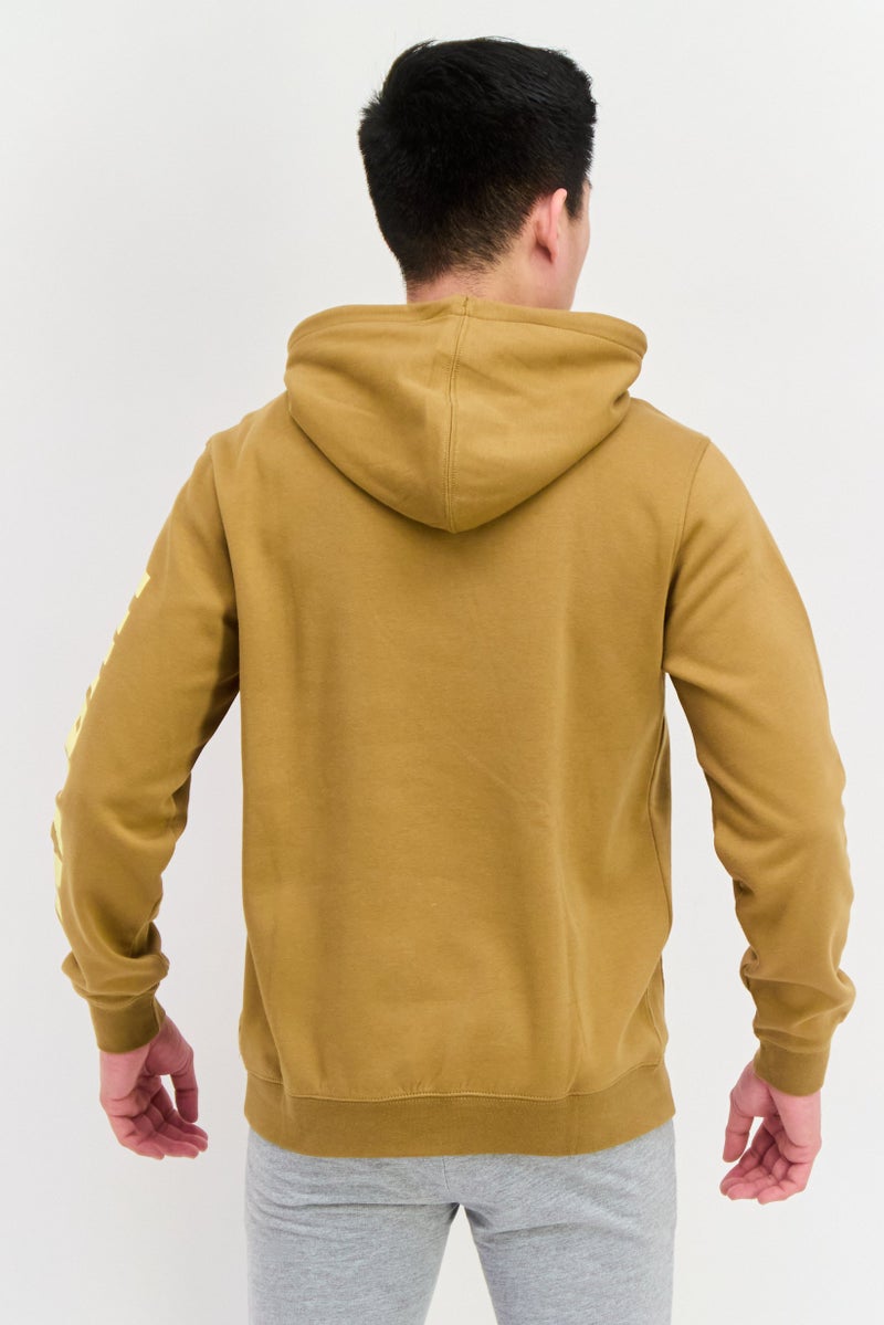 Hurley Men Hooded Long Sleeve Brand Logo Sweatshirt, Khaki  - Image 4
