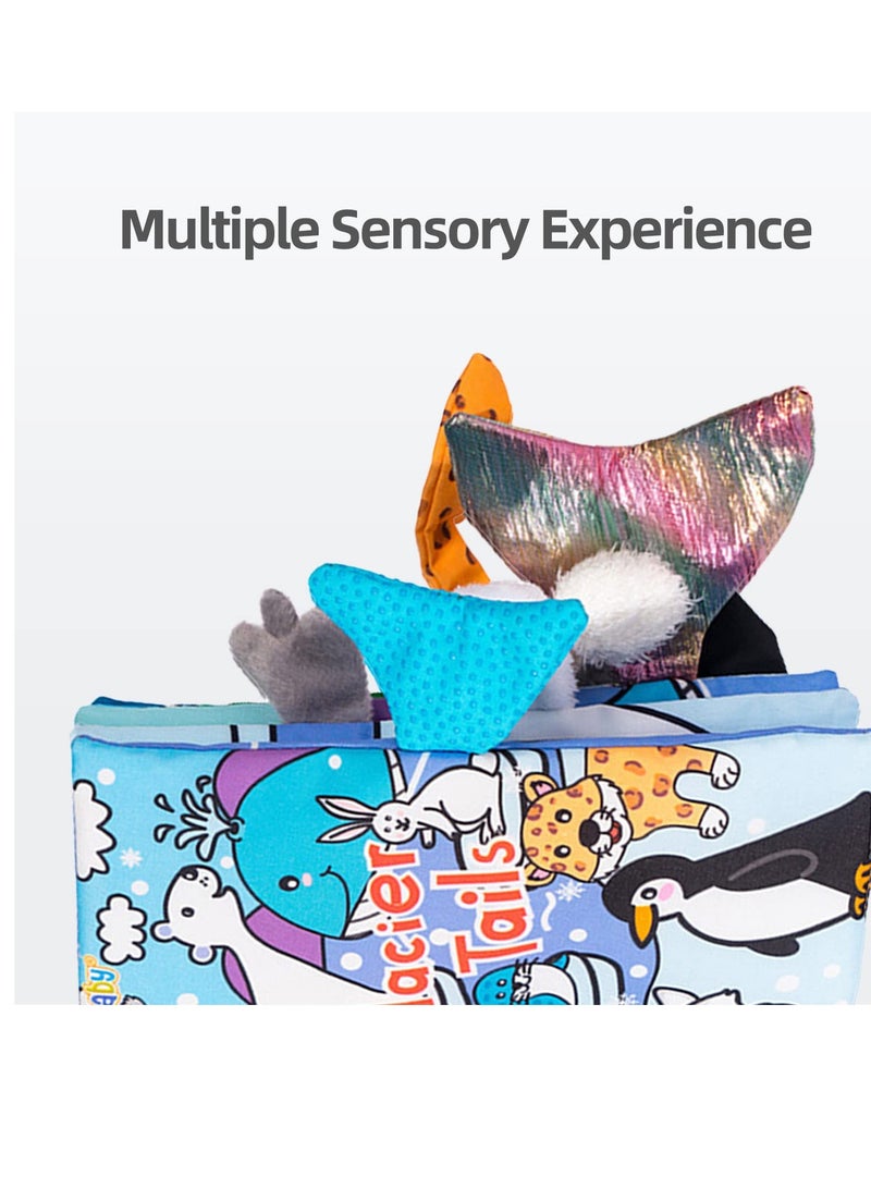 إكسفور كتب قماشية ناعمة للأطفال، كتب أنشطة حسية ذات ذيل مجعد غير سامة لحديثي الولادة والرضع والأطفال الصغار، ألعاب تفاعلية للتطوير المبكر، هدية للأطفال البنات والأولاد (نهر جليدي) - Image 3