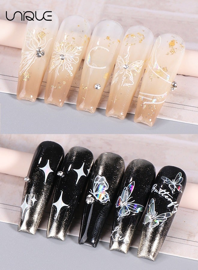 Unique 8 Sheets Black & White Laser Butterfly Nail Art Sticker, Self Adhesive Nail Decals, Nail Polish Decoration, Butterfly Flower Nail Decoration DIY Nail Art Decoration For Girls - Image 5