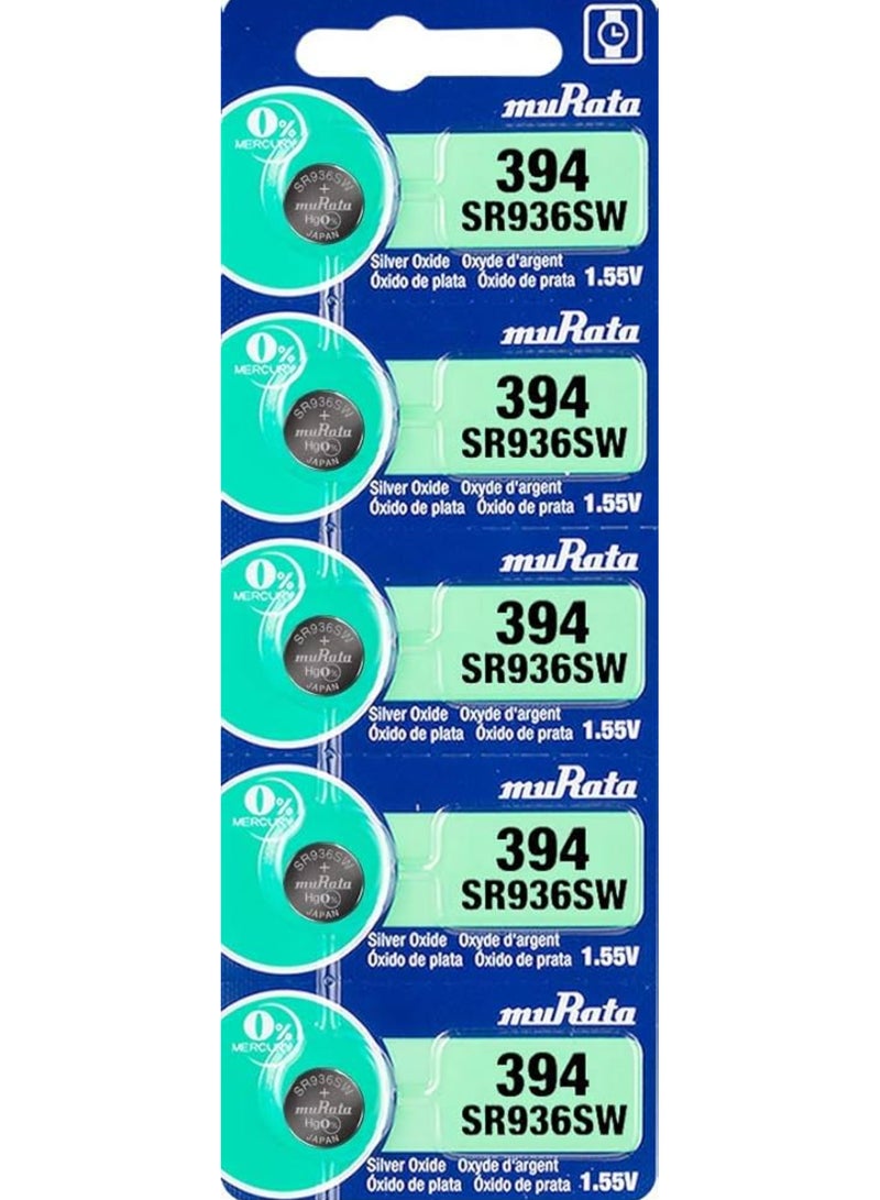 5-Pieces Murata SR936SW / 394 Silver Oxide 1.55V (muRata) Japan Batteries