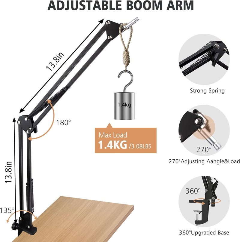 SUNMON For Elgato Wave 3 Boom Arm Microphone Stand, Professional Mic Boom Arm Mic Stand Compatible with Elgato Wave:3 USB Condenser Microphone - Image 3