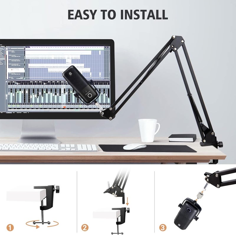 SUNMON For Elgato Wave 3 Boom Arm Microphone Stand, Professional Mic Boom Arm Mic Stand Compatible with Elgato Wave:3 USB Condenser Microphone - Image 2