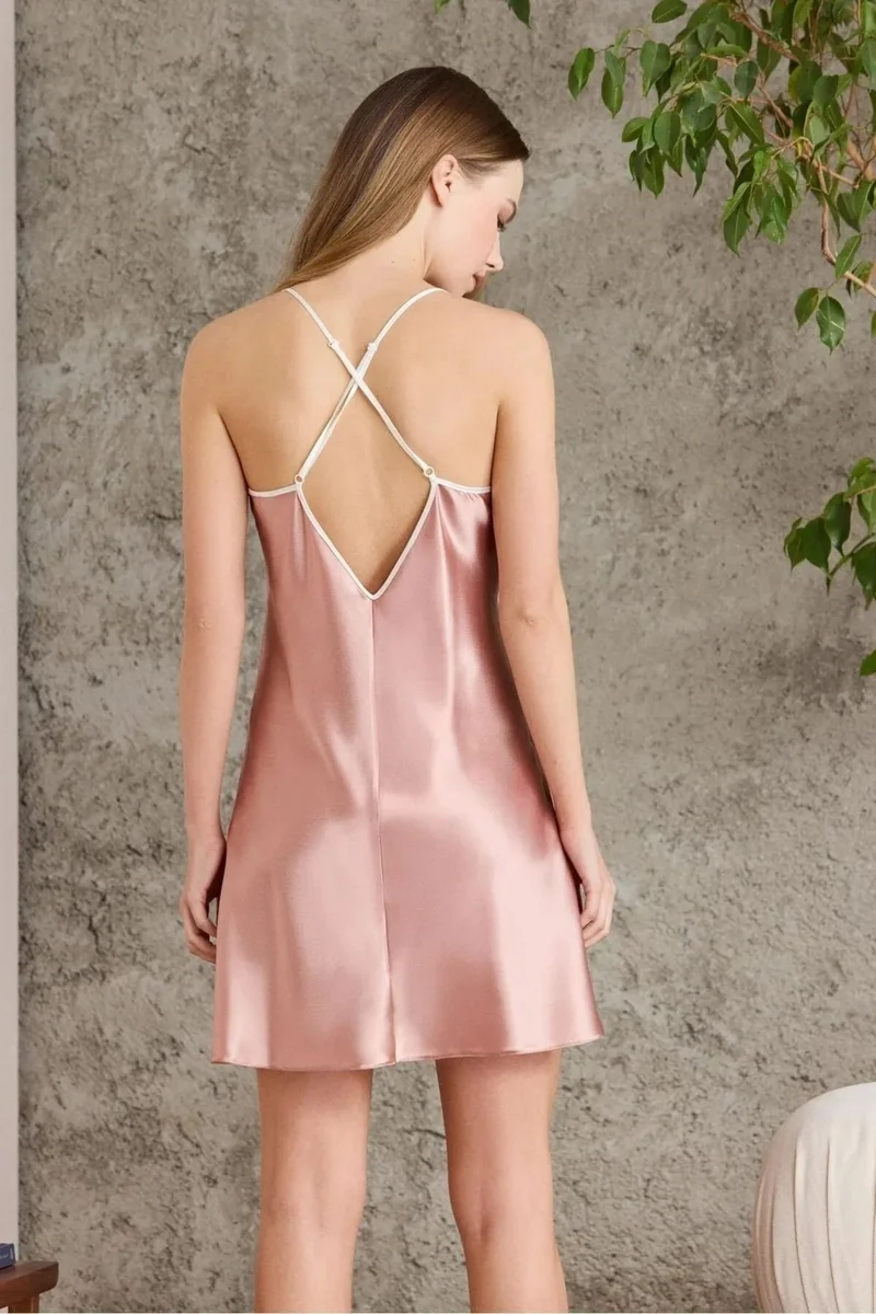 بيير كاردان 2420 Women's Satin Printed Dressing Gown Nightgown Set-Brandy