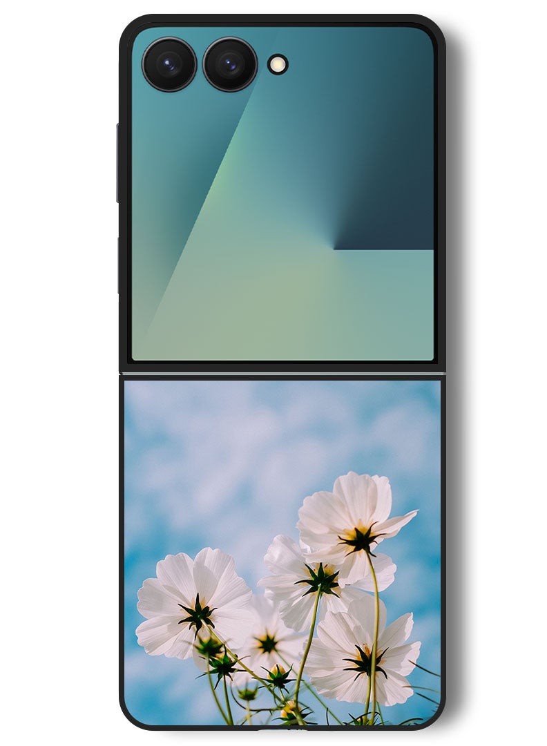 Theodor Case Compatible with Samsung Galaxy Z Flip 7 - 6.9 Inch Protection Shockproof Bumper Cover cosmos_flowers_white - Image 1