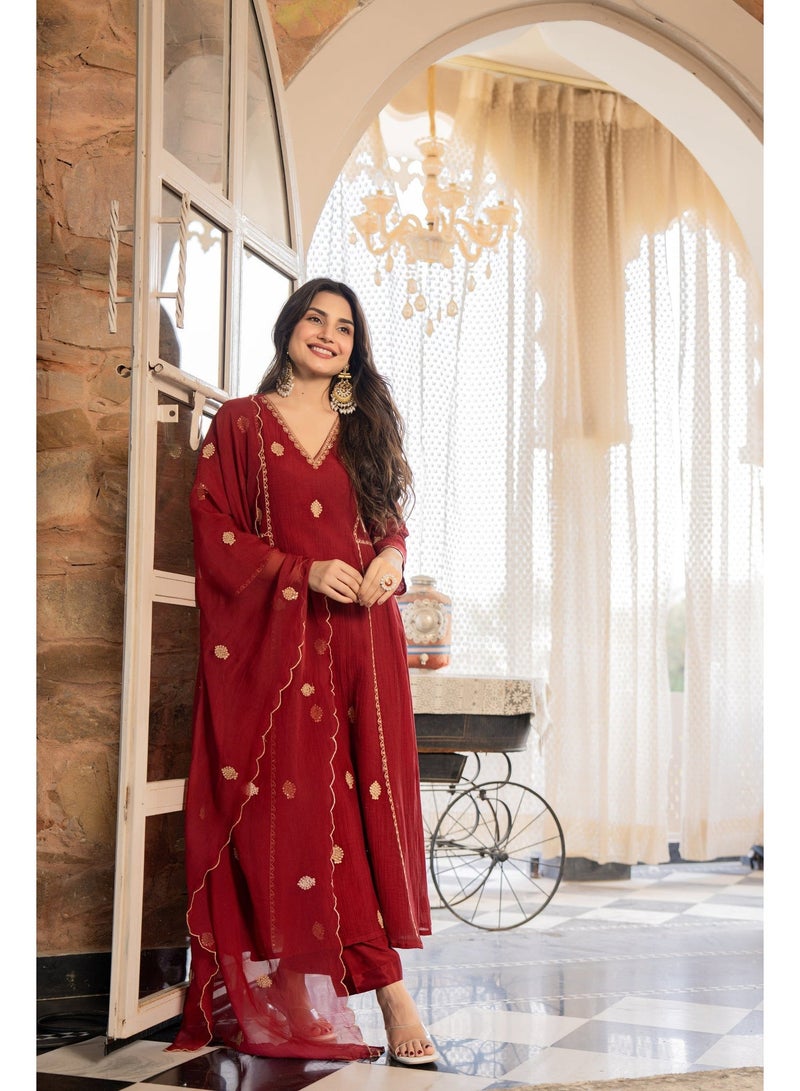 PRIYA’S PANACHE Premium AnarKali Kurta Set for Women with Dupatta & Pants | Indian Ethnic Wear | Anarkali Salwar Suit | Kurti Set Ladies | Festive, Wedding & Party Wear | Maroon - Image 5