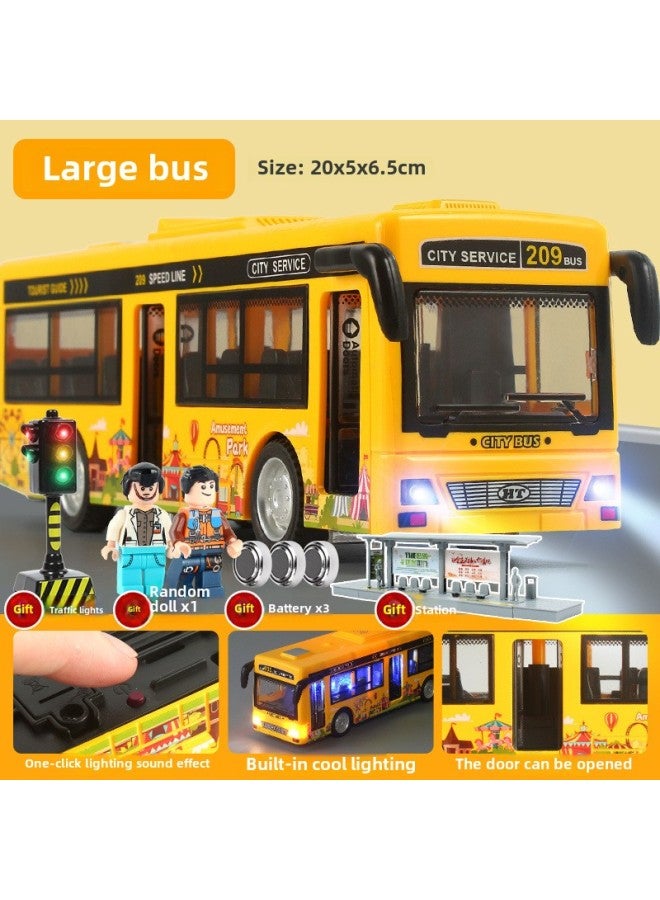 Children's Large Bus Toy Can Open The Door Boy Light Music Bus Model Simulation Baby Bus-Color:Large Sound And Light Bus-yellow - Image 1