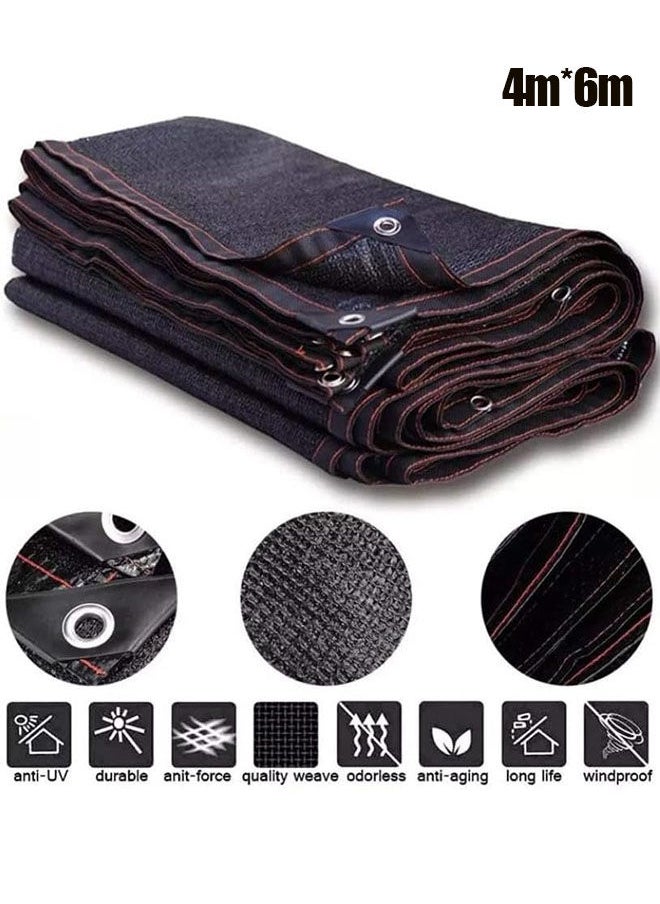 Generic - Black Sun Mesh Sunblock Shade Cloth Taped Edge With Grommets Uv Resistant Shade Sunblock Net Black Shade Cloth For Greenhouse Parking Garden Yard Or Kennel 4m*6m - Image 1