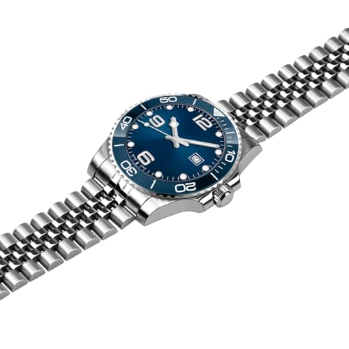 YISIWERA 22mm Stainless Steel Watch Band, 5 Beads Metal Watch Strap for Men Women, Curved End Watch Jubilee Bracelet with Double FlipLock Buckle Silver - Image 2