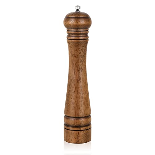 XWXO 1Pack Wood Pepper Grinder, XWXO 10 Inch Salt Mill Pepper Grinder, Pepper Mill, Salt Shakers with Adjustable Ceramic Rotor - Oak Wood Pepper Grinder for Your Kitchen - Image 1