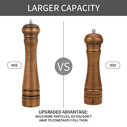 XWXO 1Pack Wood Pepper Grinder, XWXO 10 Inch Salt Mill Pepper Grinder, Pepper Mill, Salt Shakers with Adjustable Ceramic Rotor - Oak Wood Pepper Grinder for Your Kitchen - Image 2