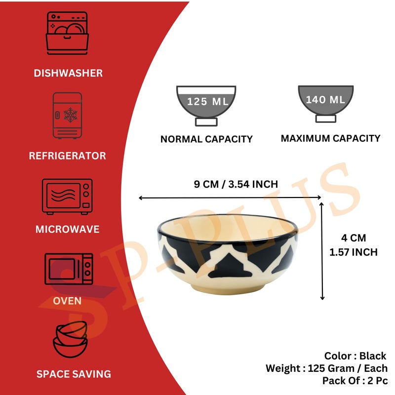 P Plus Fire Hand Painted Serving Bowl for Pasta Salad Cereal Soup Dessert Microwave Dishwasher Safe Ceramic Gifting Bowl Set for Home Office Wedding Decor 125 Ml 9 CM Random Set of 2 - Image 2