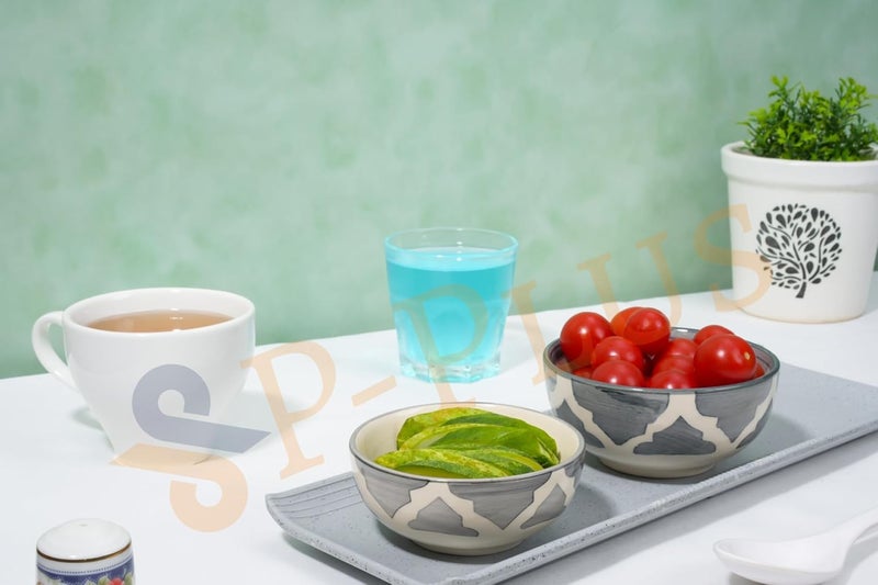 P Plus Fire Hand Painted Serving Bowl for Pasta Salad Cereal Soup Dessert Microwave Dishwasher Safe Ceramic Gifting Bowl Set for Home Office Wedding Decor 125 Ml 9 CM Random Set of 2 - Image 5