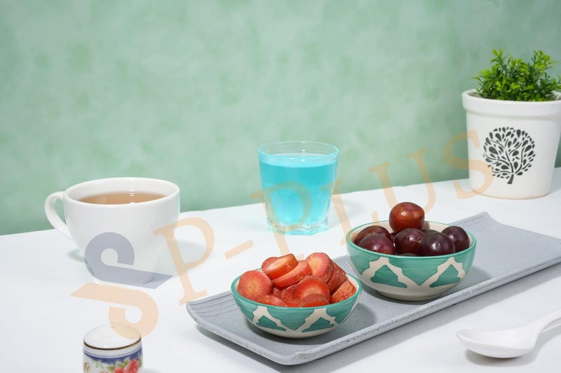 P Plus Fire Hand Painted Serving Bowl for Pasta Salad Cereal Soup Dessert Microwave Dishwasher Safe Ceramic Gifting Bowl Set for Home Office Wedding Decor 125 Ml 9 CM Random Set of 2 - Image 3
