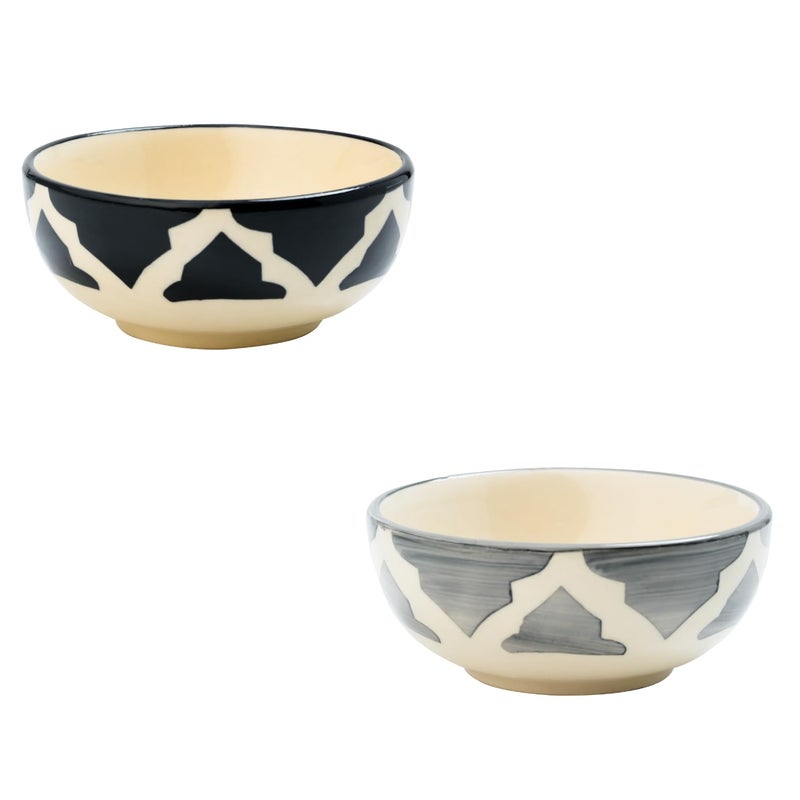 P Plus Fire Hand Painted Serving Bowl for Pasta Salad Cereal Soup Dessert Microwave Dishwasher Safe Ceramic Gifting Bowl Set for Home Office Wedding Decor 125 Ml 9 CM Random Set of 2 - Image 1