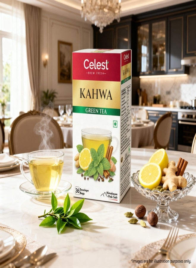 Celest Green Tea Kahwa - 36 Tea Bags x 2 Packs | Kahwa Green Tea | Helps in Detox | Contains Desi Herbs & Spices - Image 3