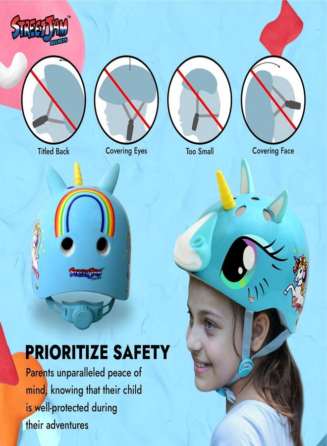 STREETJAM Magic Unicorn Open Face Helmet for Kids, Hard PP Outer Shell, EPS Inner Comfort Linner case, Adjustable Strap & Adjuster Dial, Unisex Helmet, Cycling (Cyan Blue, Medium (8-13 Years)) - Image 4
