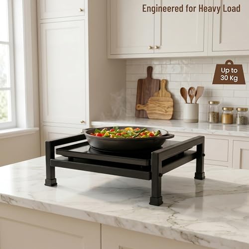 SONRET - Steel Induction Stand – Heavy Duty Strong 4-legs Table with Anti-Slip Feet Pads – Space Saving Design Induction Stand for Kitchen – Multi Purpose for Home, Office, Hostel - Black Colour - Image 4