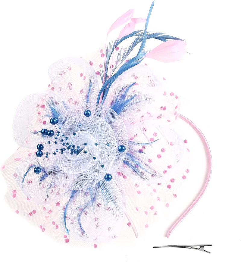Wheebo Fascinator Hat Flower Feather Mesh Veil Wedding Tea Party Cocktail Hat Headwear for Women Lady Girls - Image 1