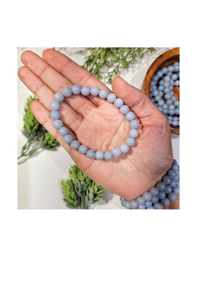 REBUY Angelite Bracelet Crystal Healing Stone Bracelet Jewelry for Men & Women, Bead Size 8 MM, by REBUY  - Image 3