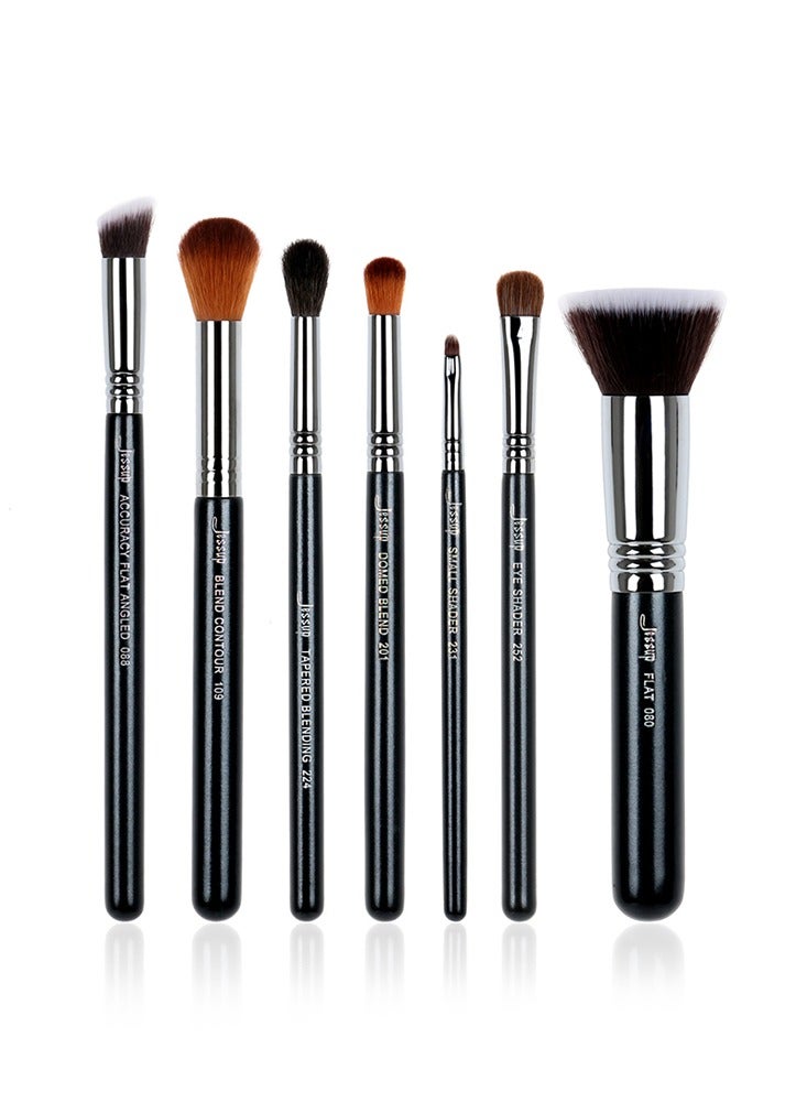 Jessup Pro Makeup Brush Set 7 Pieces Black/Silver T119 - Image 1