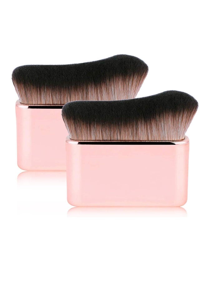 Generic 2 Pack Professional Body Makeup Brush for Blending Liquid Foundation - High Density Face Kabuki for Highlighter, Bronzer, Shimmer, Glow, Concealers, Cream, Powder (Rose Gold)  - Image 1