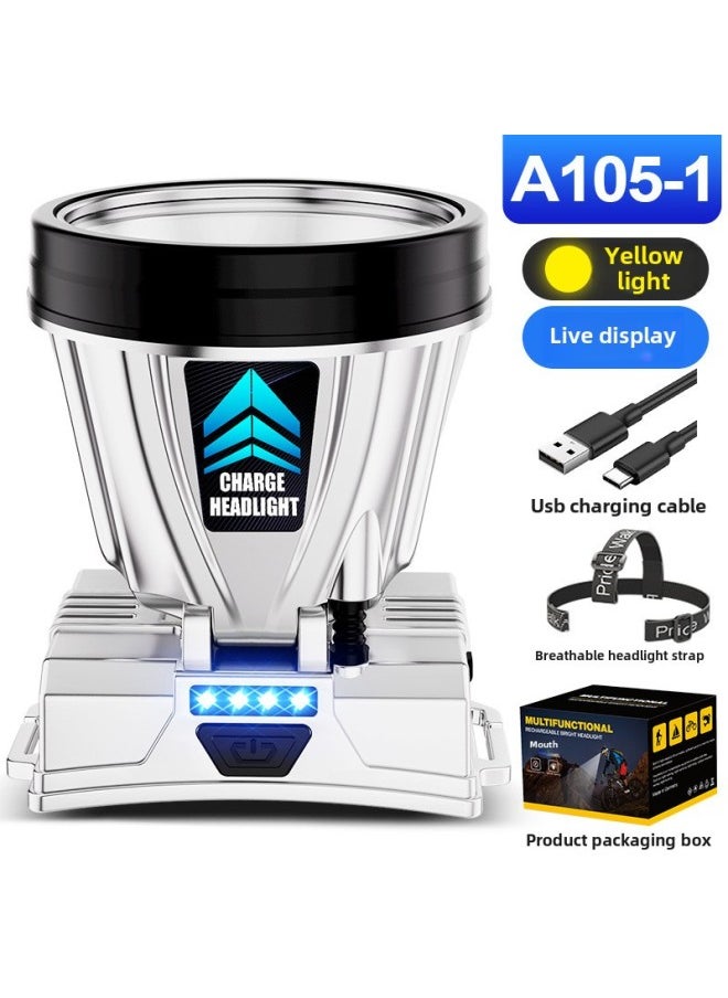 Generic Waterproof Long-Lasting LED Headlamp High Brightness Strong Throw Rechargeable Fishing Light Mining Lamp Handheld Flashlight-Color:A105 Yellow Light [32 Wicks 800 Ma*1 Section + Electronic Display Sc]  - Image 1