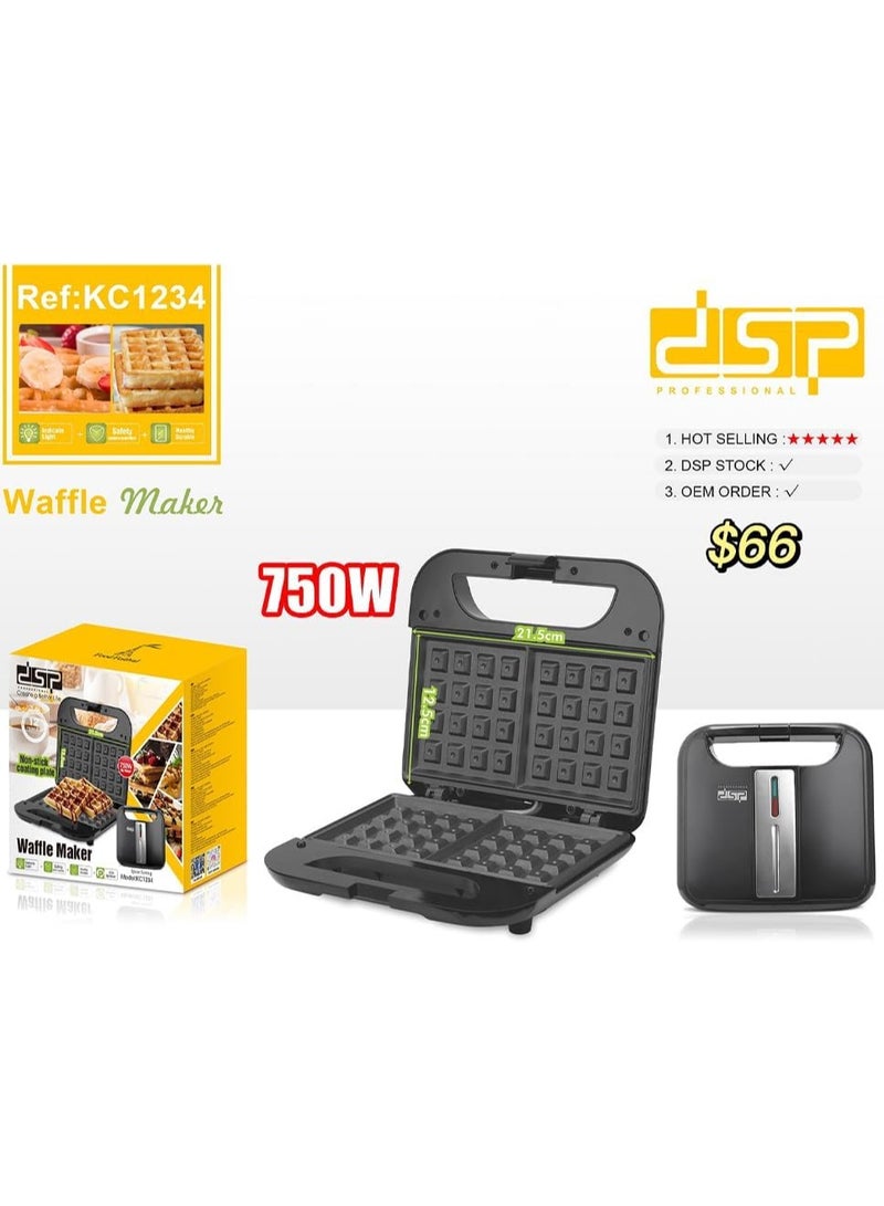 دي اس بي صانع الوافل  من دي اس بي بقدرة 750 واط-تصميم أنيق-خامات عالية الجودةع حافة من الفولاذ المقاوم للصدأ مع مؤشر ضوء أقدام مانعة للانزلاق مقبض سهل الفتح صاج مغطى بطبقة غير لاصقة لسهولة التنظيف_ضمان سنة - Image 2