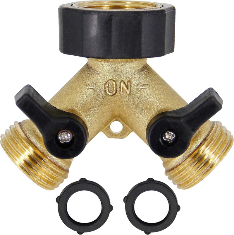 Lifynste 2 Way Brass Hose Splitter, 3/4" Brass Hose Connectors, Y Connector Garden Hose Adapter Connector, 1 Pack - Image 1