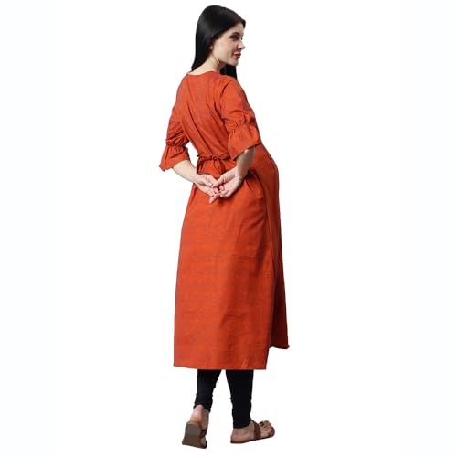 CEE 18 Women's Cotton Rayon A-Line Maternity Dress/Feeding Kurti with Zippers(9916_40,Rust,40) - Image 4