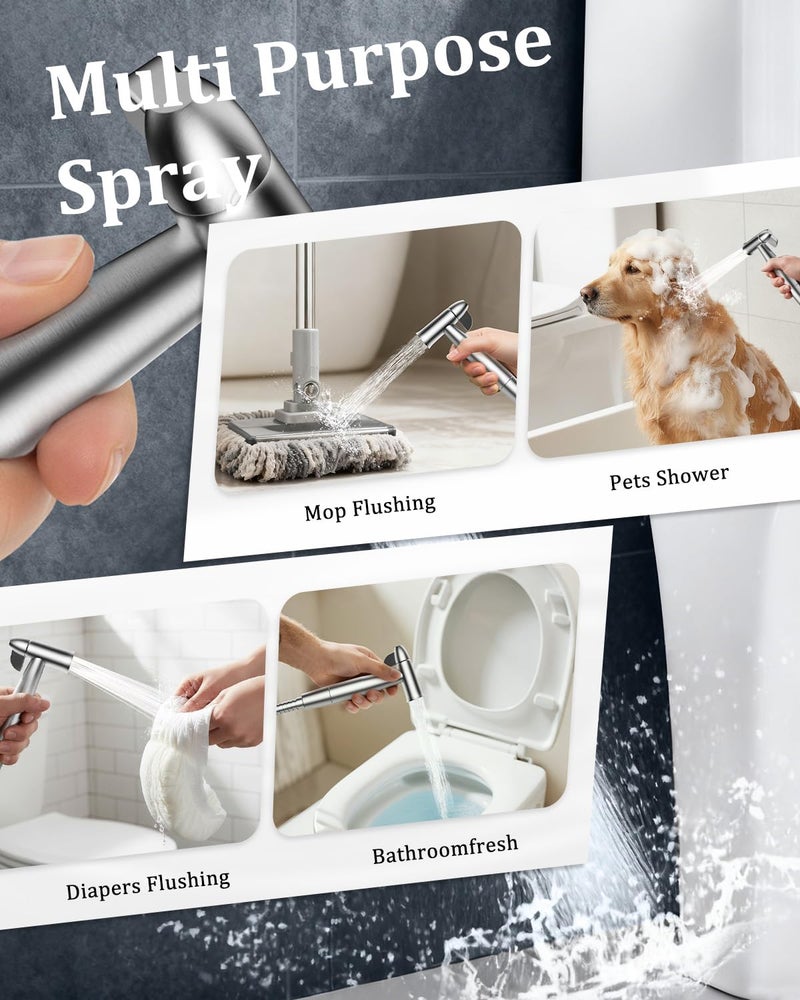 PWERAN Handheld Bidet Sprayer for Toilet, Filtered Toilet Jet Spray with Adjustable Water Pressure ON/Off Switch for Feminine Wash, Stainless Steel Muslim Shower with Hose for Baby Cloth Diaper Wash - Image 5