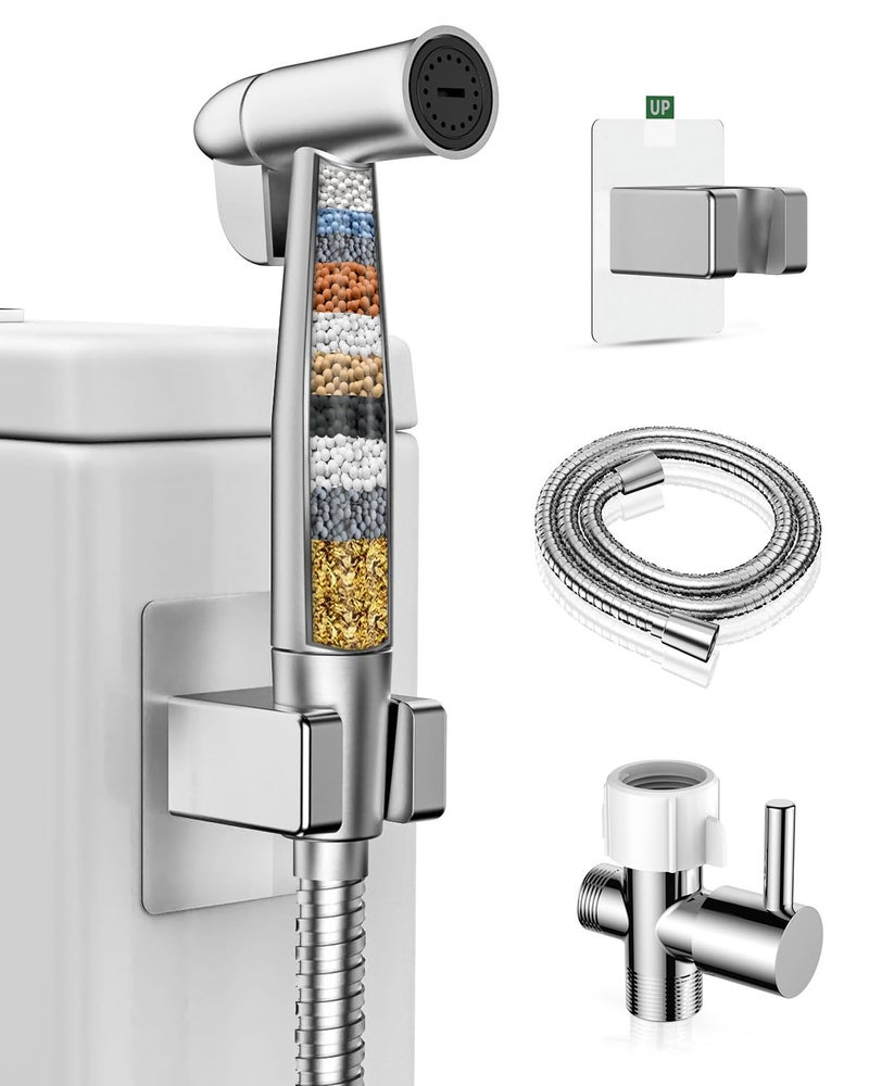 PWERAN Handheld Bidet Sprayer for Toilet, Filtered Toilet Jet Spray with Adjustable Water Pressure ON/Off Switch for Feminine Wash, Stainless Steel Muslim Shower with Hose for Baby Cloth Diaper Wash - Image 1