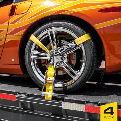 VULCAN Car Tie Down with Flat Hooks - Lasso Style - 2 Inch x 96 Inch - 4 Pack - Classic Yellow - 3,300 Pound Safe Working Load - Image 2