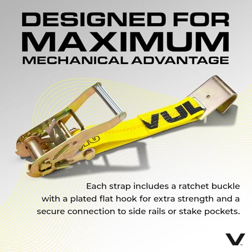 VULCAN Car Tie Down with Flat Hooks - Lasso Style - 2 Inch x 96 Inch - 4 Pack - Classic Yellow - 3,300 Pound Safe Working Load - Image 5