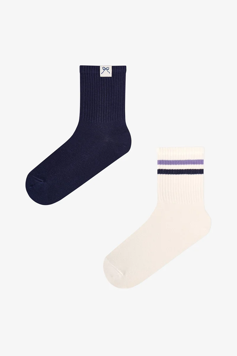 Penti PENTI Back Collage Striped Pair Crew Socks