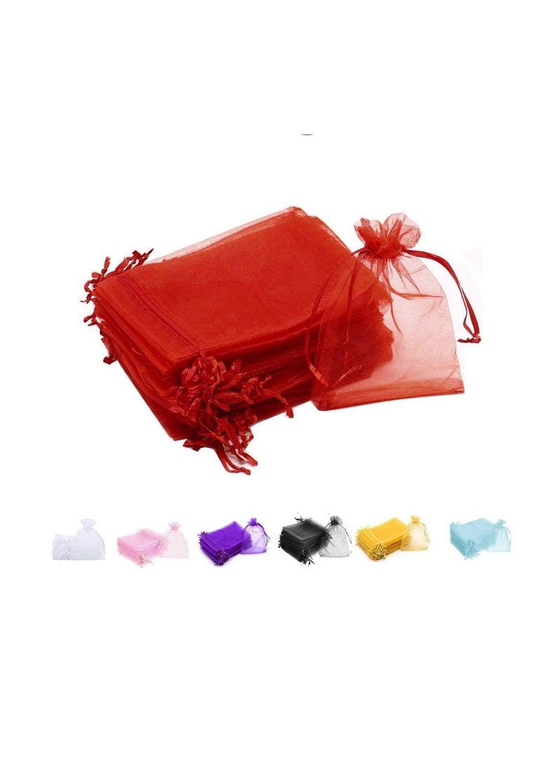 MARKQ [100 Pieces] Red Organza Bags with Drawstrings - [7 x 9cm] Organza Goody Bags and Gift Pouches for Jewelry, Candy & Party Favors - Image 1