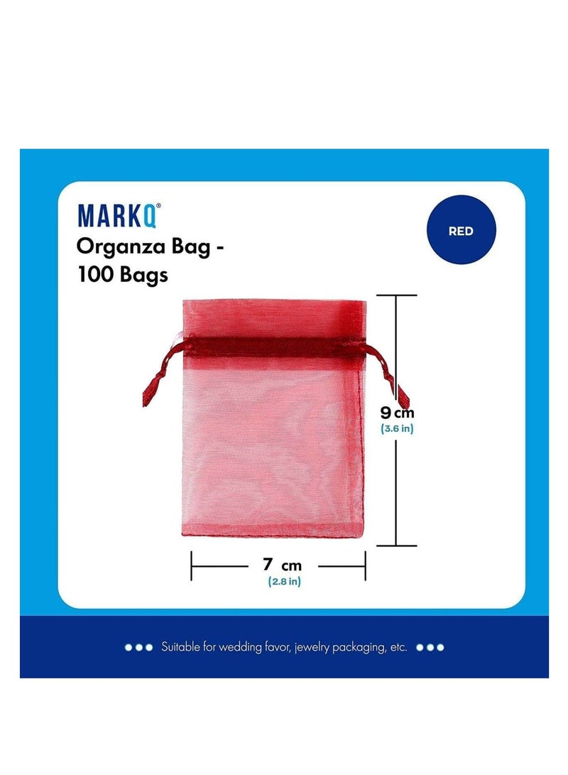 MARKQ [100 Pieces] Red Organza Bags with Drawstrings - [7 x 9cm] Organza Goody Bags and Gift Pouches for Jewelry, Candy & Party Favors - Image 2