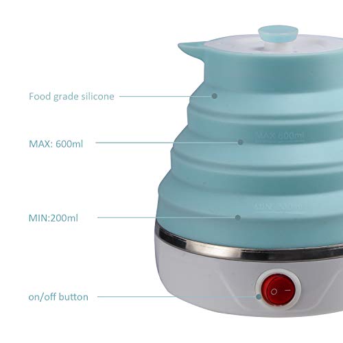 T-magitic Travel Foldable Electric Kettle, Collapsible Electric Kettle Food Grade Silicone Small Pot Boiling water,Dual Voltage（600ml,110-220V US Plug） (Blue) - Image 5
