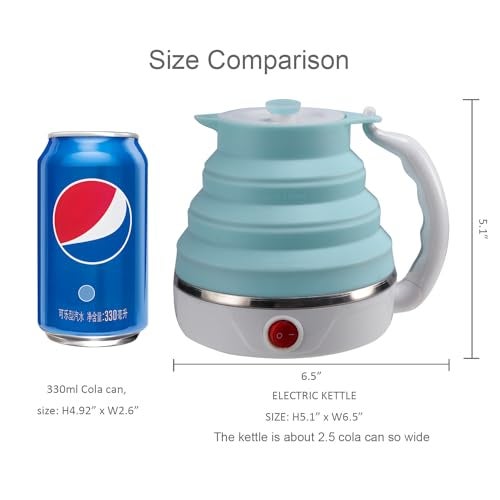 T-magitic Travel Foldable Electric Kettle, Collapsible Electric Kettle Food Grade Silicone Small Pot Boiling water,Dual Voltage（600ml,110-220V US Plug） (Blue) - Image 2