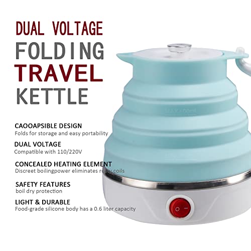 T-magitic Travel Foldable Electric Kettle, Collapsible Electric Kettle Food Grade Silicone Small Pot Boiling water,Dual Voltage（600ml,110-220V US Plug） (Blue) - Image 3