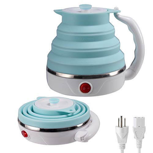 T-magitic Travel Foldable Electric Kettle, Collapsible Electric Kettle Food Grade Silicone Small Pot Boiling water,Dual Voltage（600ml,110-220V US Plug） (Blue) - Image 1
