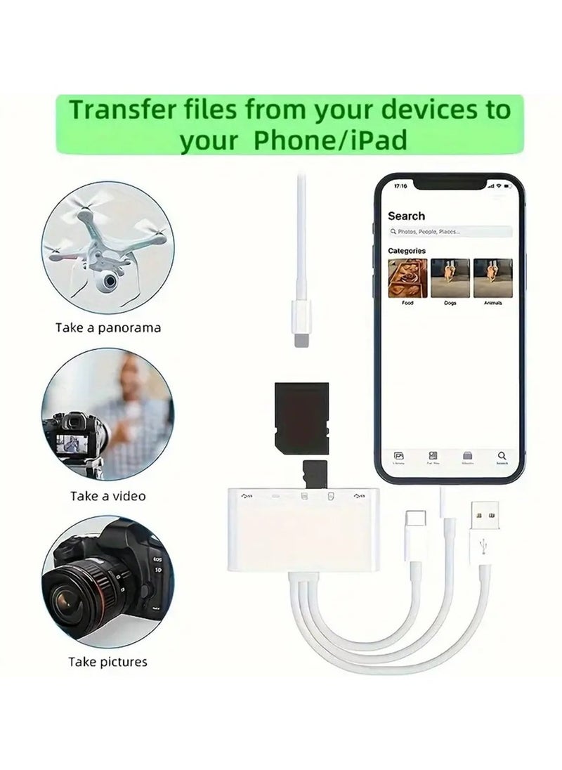 Hihonor - 5-in-1 Memory Card Reader, USB OTG Adapter & SD Card Reader for iPhone/iPad, USB C and USB A Devices with Micro SD & SD Card Slots, Supports SD/Micro SD/SDHC/SDXC/MMC - Image 1