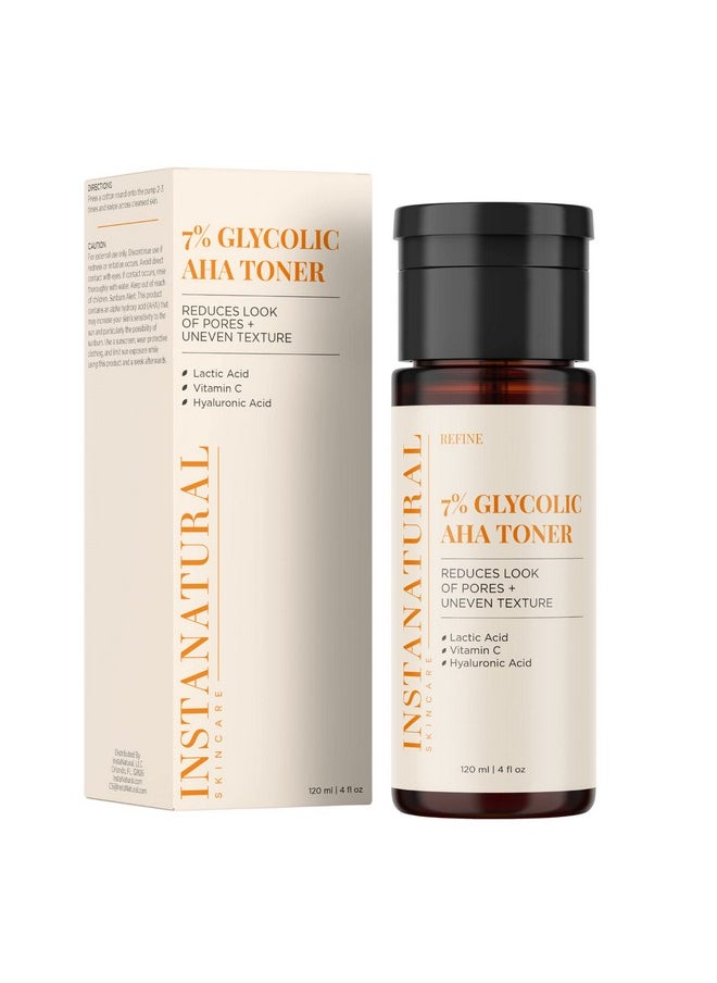 Instanatural Nstanatural 7% Glycolic Aha Face Toner Brightens Reduces The Look Of Pores And Uneven Texture Gently Exfoliates With Lactic Acid Witch Hazel And Vitamin C 4 Fl Oz  - Image 1
