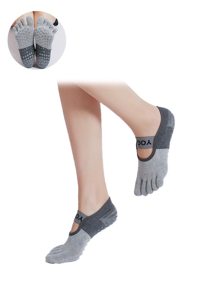 GIFT Yoga Socks for Women with Grips, Non-Slip Five Toe Socks for Pilates, Barre, Ballet, Fitness (Grey) - Image 1