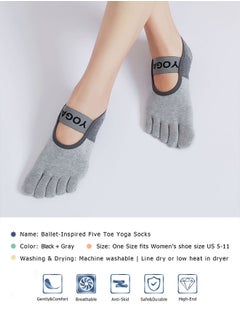 GIFT Yoga Socks for Women with Grips, Non-Slip Five Toe Socks for Pilates, Barre, Ballet, Fitness (Grey)  - Image 3