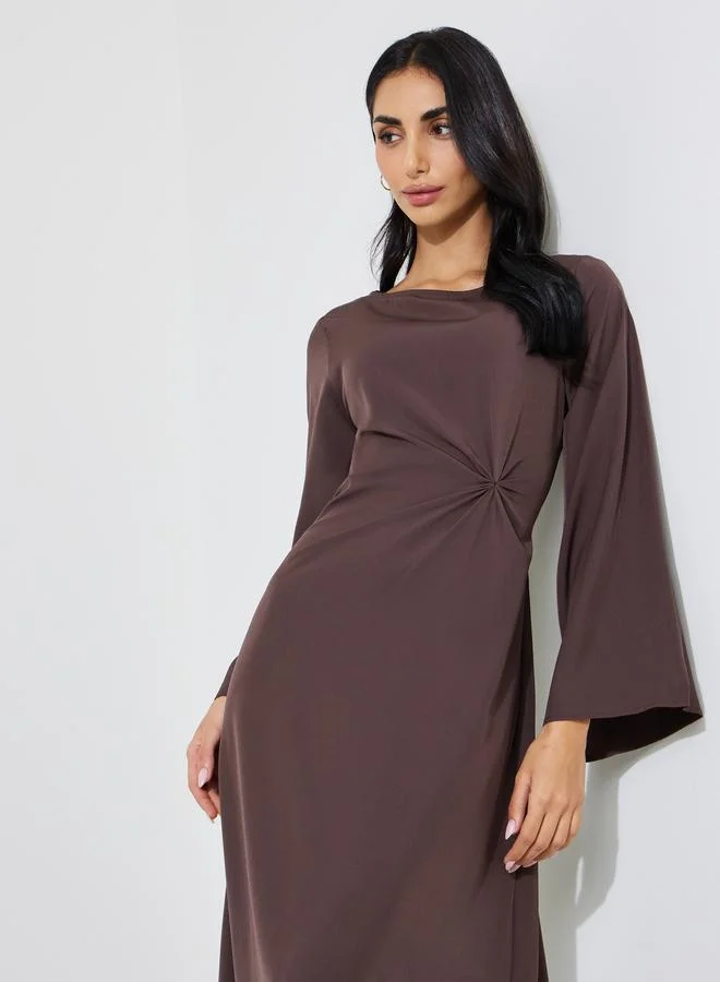 ستايلي Brown Solid Gathered Detail A-Line Maxi Dress