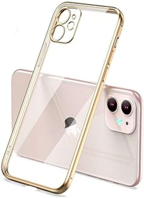 Shockproof Luxury Plating Transparent Soft Silicone Case with Protector Camera Lens for Apple iPhone 11 (6.1in, Clear and Gold)