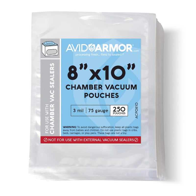 Avid Armor Chamber Vacuum Sealer Bags Heavy Duty BPAFree PreCut Chamber Vacuum Bags for Food Preservation Freezer Storage Sous Vide and more 250Pack 8x10 MultiUse Vacuum Bags