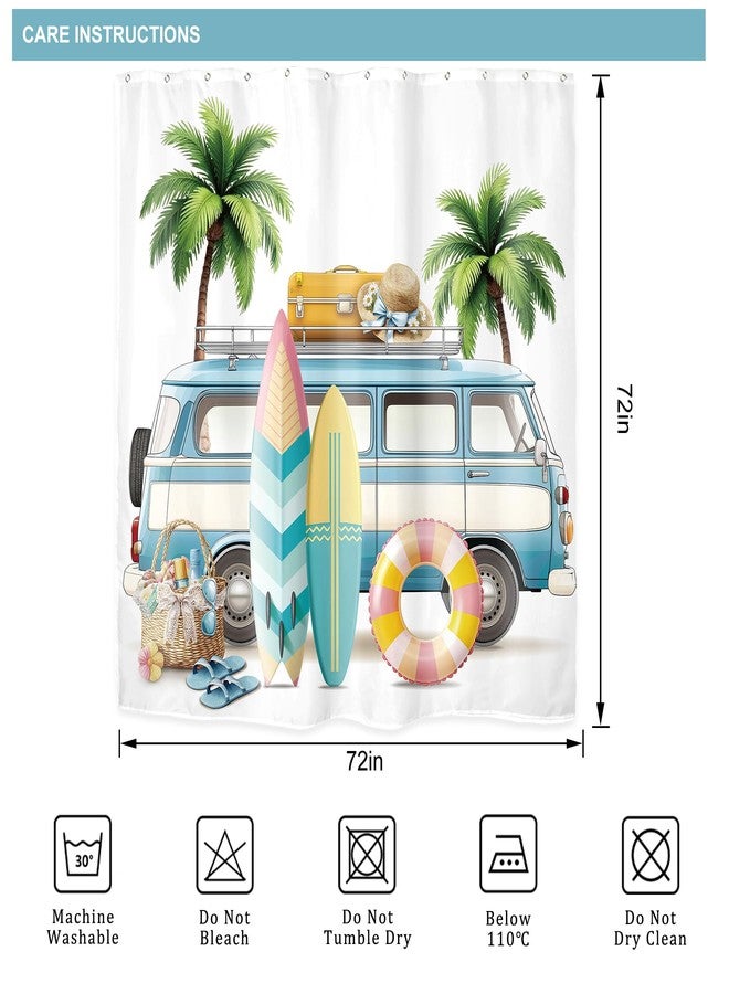 Riyidecor Beach Surf RV Fabric Shower Curtain Set for Bathroom Decor 72Wx72H Inch Coastal Theme Bath Accessories for Men Boys Tropical Palm Trees Pattern Camping Car Bathtub 12 Pack Plastic Hooks - Image 5
